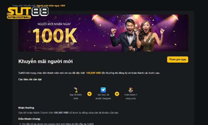 Sut88 tặng ngay 100k khi người chơi mới đăng ký thành công
