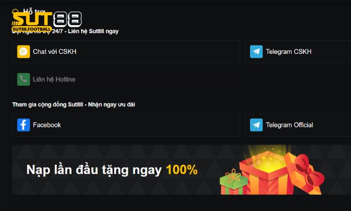 Người chơi liên hệ qua fanpage Facebook của Sut88 để được hỗ trợ